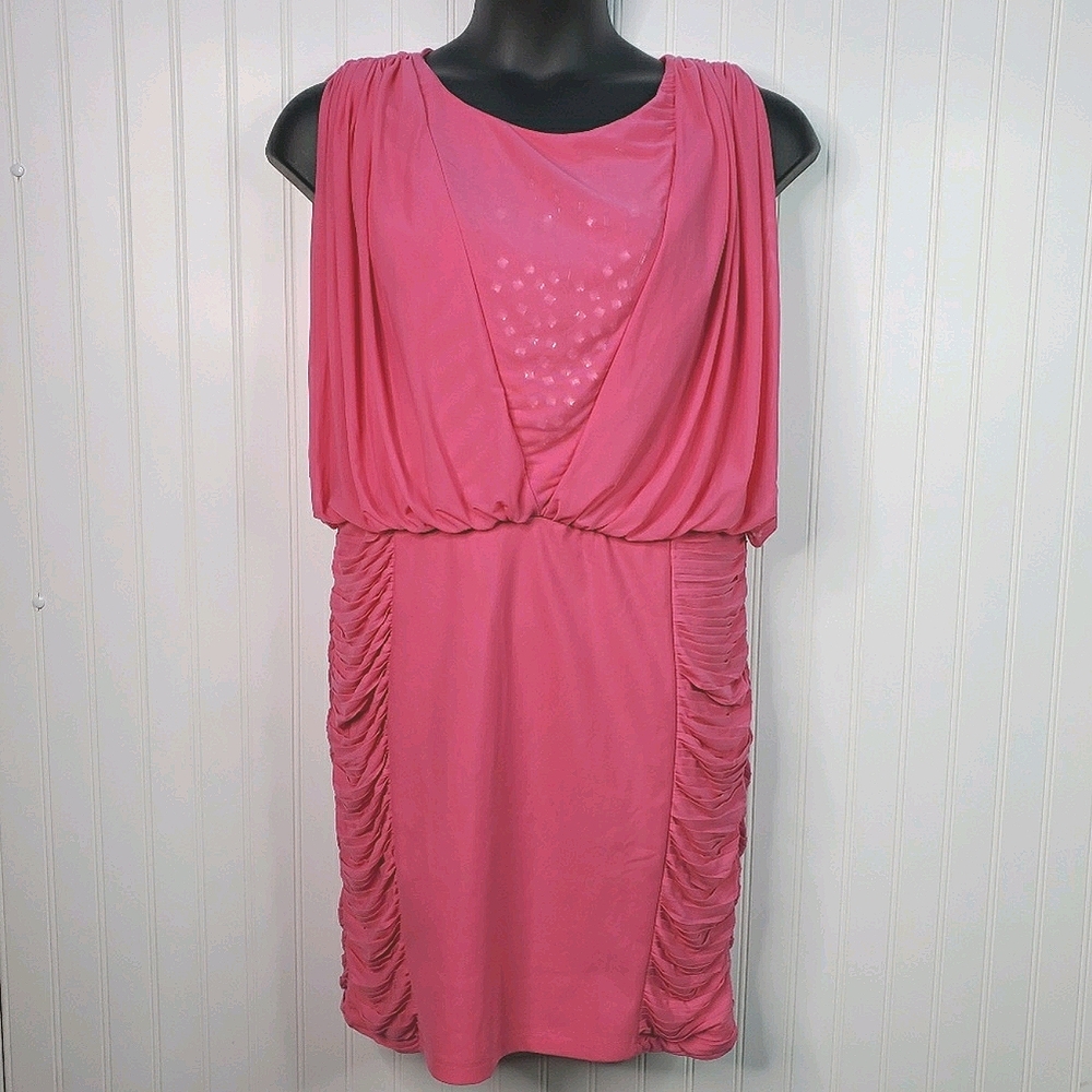 KATIA Blouson Stretch Sleeveless Pink Dress 1X